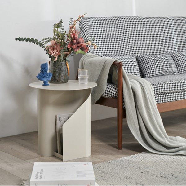 Contemporary Scandinavian Round Open Curve Iron End Table 1-Tier For Living Room - Image 11