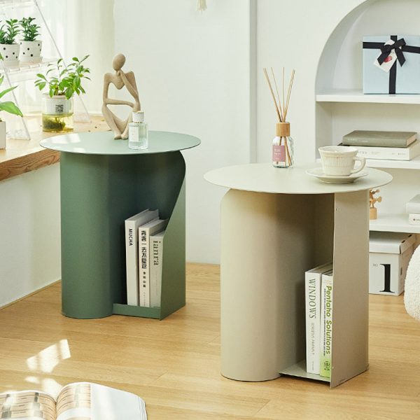 Contemporary Scandinavian Round Open Curve Iron End Table 1-Tier For Living Room - Image 2