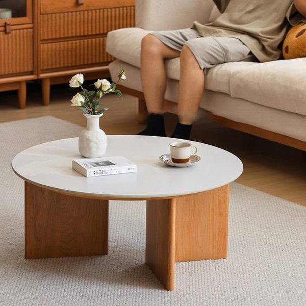 Traditional Vintage Round Rectangle Rock Panel Cherry Wood End Table 1-Tier For Living Room - Image 2