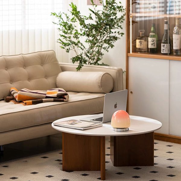 Traditional Vintage Round Rectangle Rock Panel Cherry Wood End Table 1-Tier For Living Room - Image 3