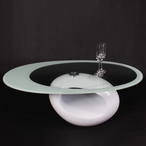 Modern Simplicity Oval Round Hollowed Glass Plastic End Table 1-Tier For Living Room - Image 13