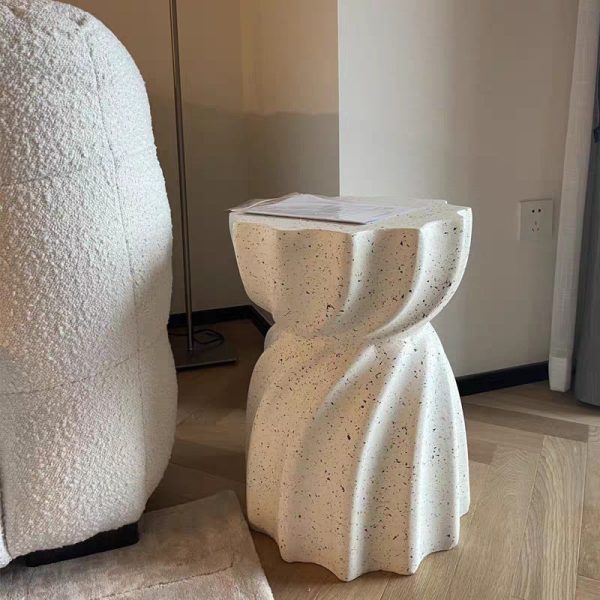Contemporary Creative Lotus Shape Distressed Stone End Table 1-Tier For Living Room - Image 5