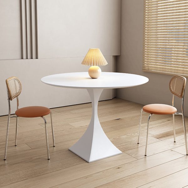 Modern Minimalist Square Base Round Rock Slab Metal End Table 1-Tier For Living Room