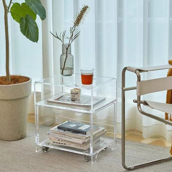 Modern Minimalist Rectangle Oval Acrylic End Table 2-Tiers For Living Room - Image 3
