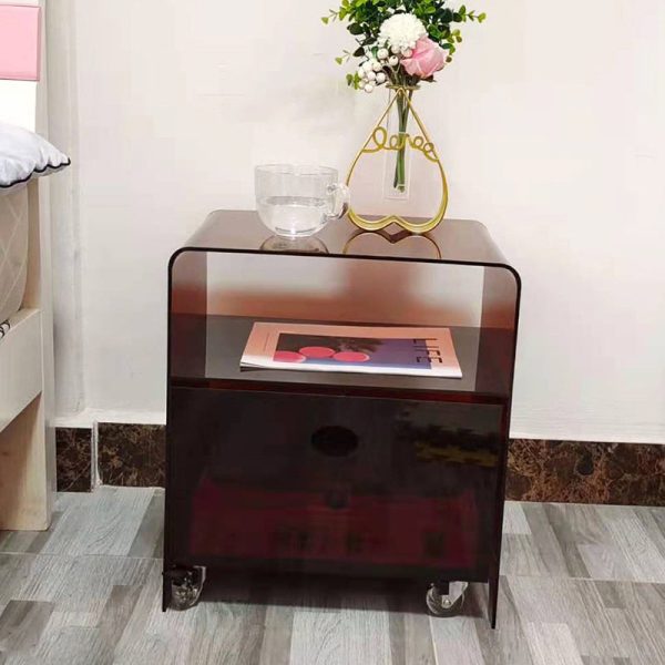 Modern Minimalist Rectangle Oval Acrylic End Table 2-Tiers For Living Room - Image 2