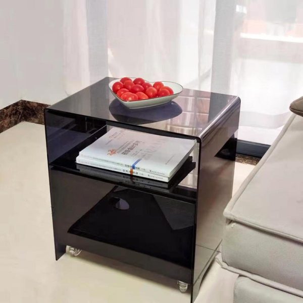 Modern Minimalist Rectangle Oval Acrylic End Table 2-Tiers For Living Room - Image 7