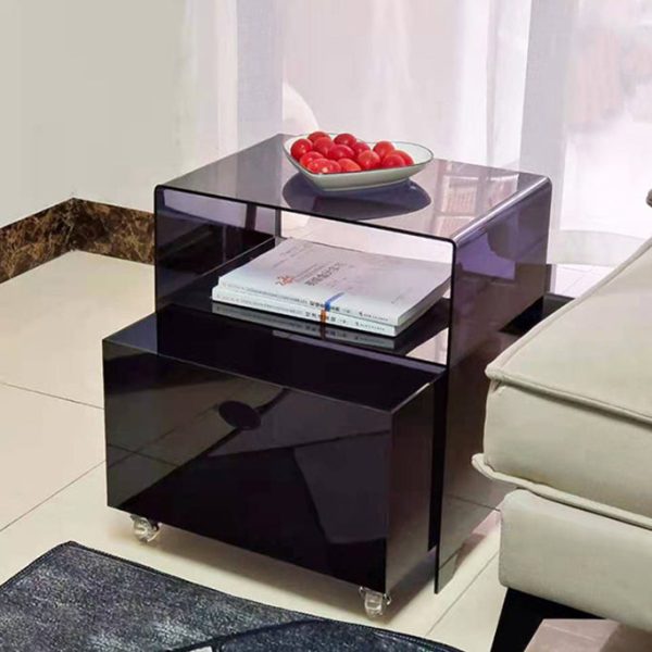 Modern Minimalist Rectangle Oval Acrylic End Table 2-Tiers For Living Room - Image 8