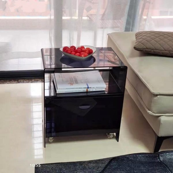 Modern Minimalist Rectangle Oval Acrylic End Table 2-Tiers For Living Room - Image 9