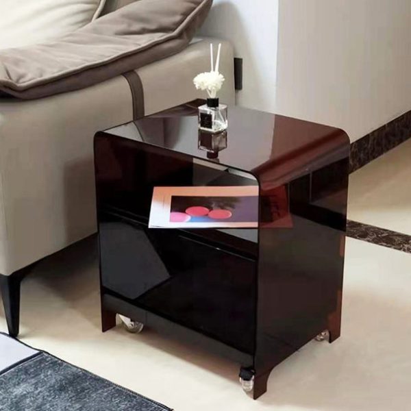 Modern Minimalist Rectangle Oval Acrylic End Table 2-Tiers For Living Room