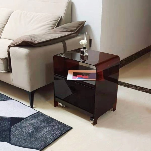 Modern Minimalist Rectangle Oval Acrylic End Table 2-Tiers For Living Room - Image 11