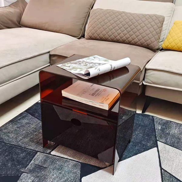 Modern Luxury Rectangle Curved Acrylic End Table 2-Tiers For Living Room