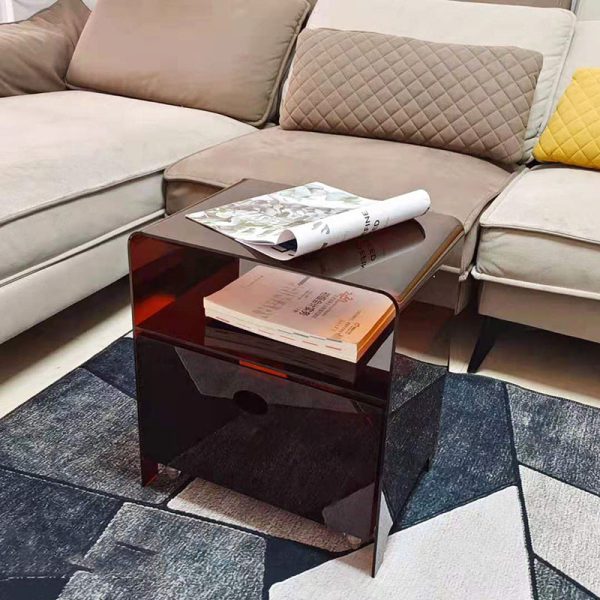 Modern Luxury Rectangle Curved Acrylic End Table 2-Tiers For Living Room - Image 2