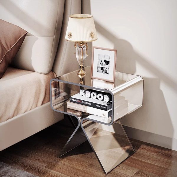Contemporary Scandinavian Square Split Support Acrylic End Table 2-Tiers For Living Room - Image 6