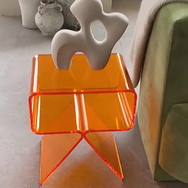 Contemporary Scandinavian Square Split Support Acrylic End Table 2-Tiers For Living Room - Image 7
