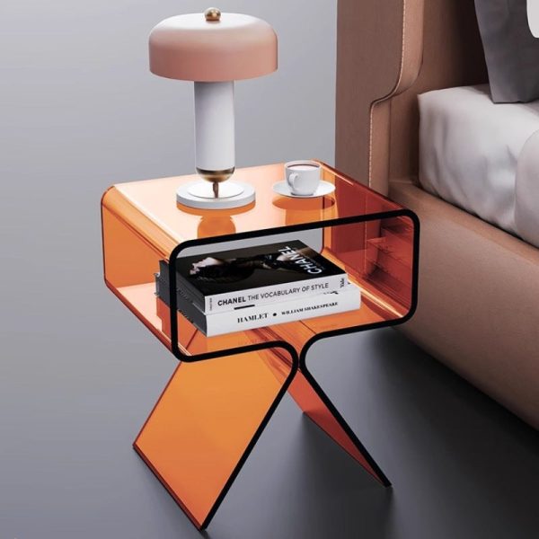 Contemporary Scandinavian Square Split Support Acrylic End Table 2-Tiers For Living Room