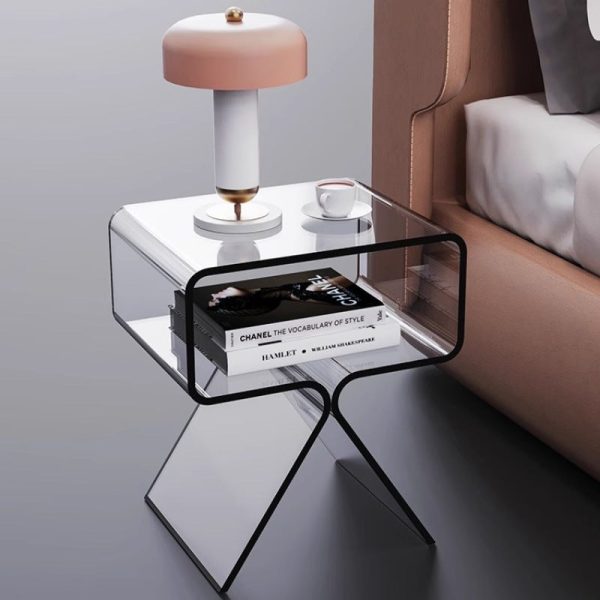 Contemporary Scandinavian Square Split Support Acrylic End Table 2-Tiers For Living Room - Image 2