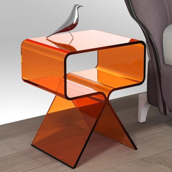 Contemporary Scandinavian Square Split Support Acrylic End Table 2-Tiers For Living Room - Image 5