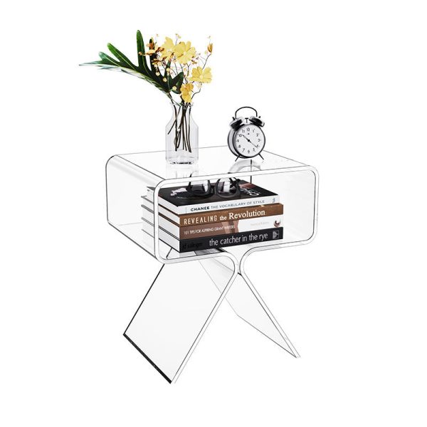 Contemporary Scandinavian Square Split Support Acrylic End Table 2-Tiers For Living Room - Image 12