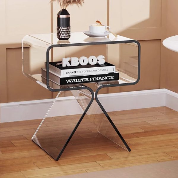 Contemporary Scandinavian Square Split Support Acrylic End Table 2-Tiers For Living Room - Image 10