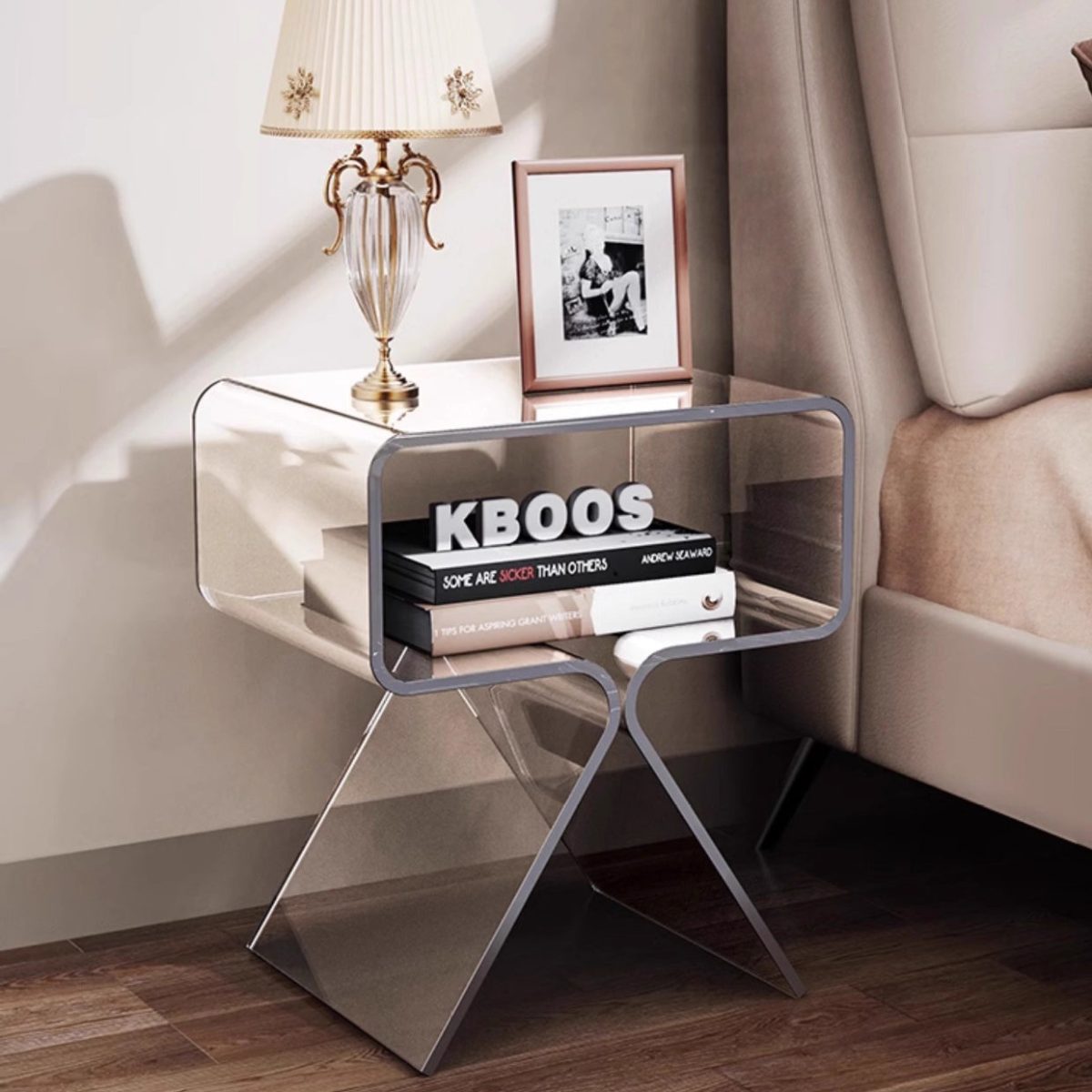 Contemporary Scandinavian Square Split Support Acrylic End Table 2-Tiers For Living Room - Image 11