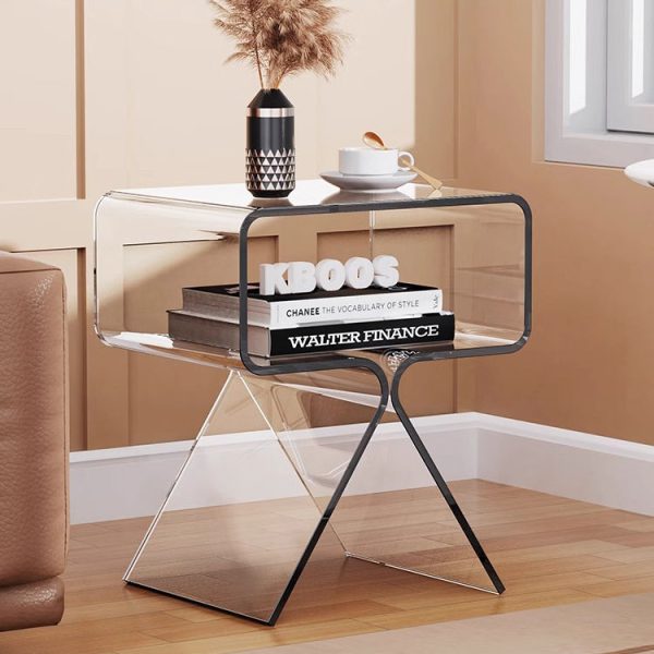 Contemporary Scandinavian Square Split Support Acrylic End Table 2-Tiers For Living Room - Image 16