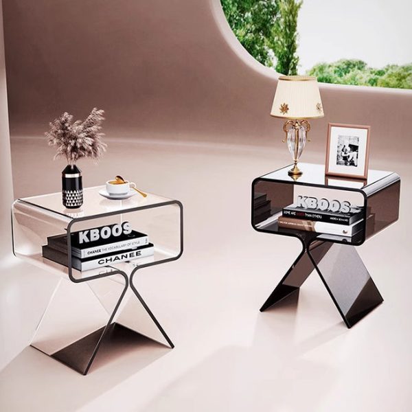 Contemporary Scandinavian Square Split Support Acrylic End Table 2-Tiers For Living Room - Image 9