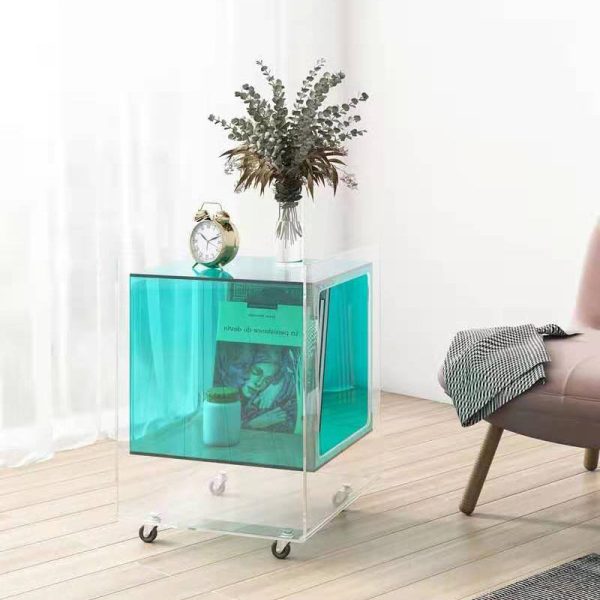 Modern Minimalist Rectangle Square Removable Glass Acrylic End Table 1-Tier For Living Room - Image 8