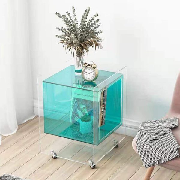 Modern Minimalist Rectangle Square Removable Glass Acrylic End Table 1-Tier For Living Room - Image 2