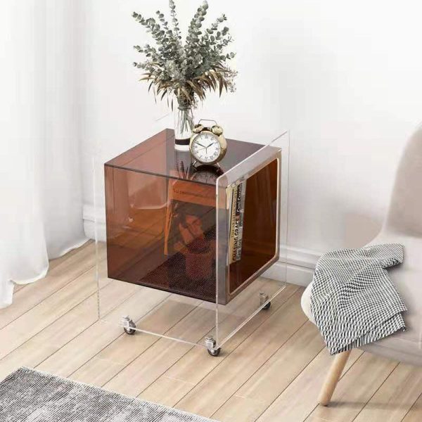 Modern Minimalist Rectangle Square Removable Glass Acrylic End Table 1-Tier For Living Room - Image 11
