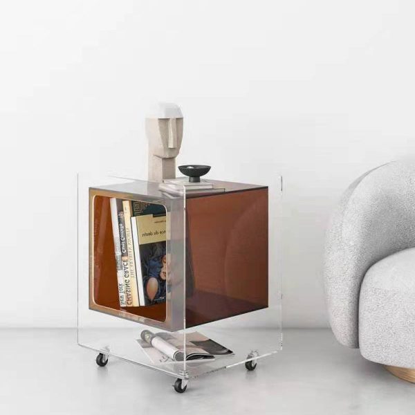 Modern Minimalist Rectangle Square Removable Glass Acrylic End Table 1-Tier For Living Room - Image 6