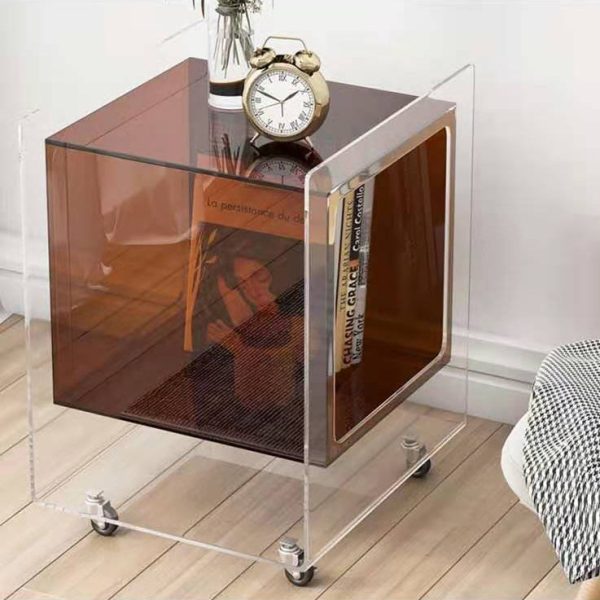 Modern Minimalist Rectangle Square Removable Glass Acrylic End Table 1-Tier For Living Room - Image 12