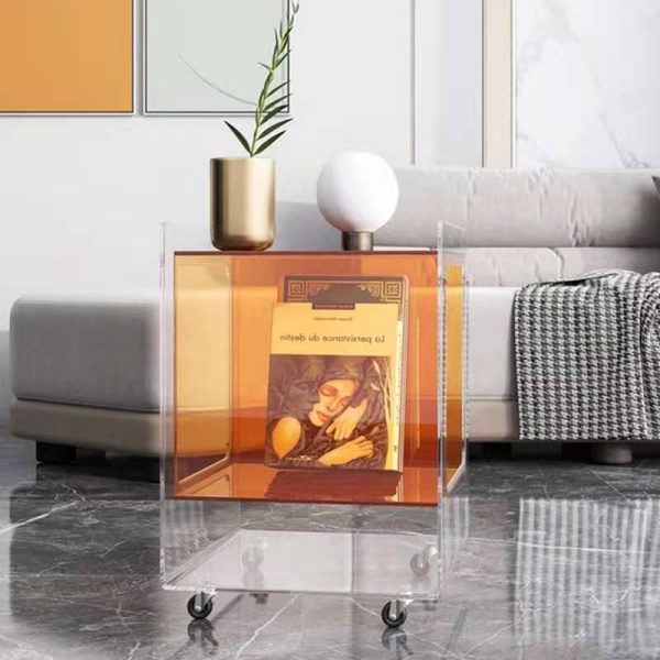 Modern Minimalist Rectangle Square Removable Glass Acrylic End Table 1-Tier For Living Room - Image 3