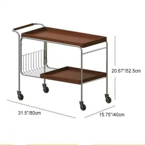 Modern Mid-Century Rectangular Trolley Metal Wood Plate Side Table 2-Tier Movable For Living Room - Image 5