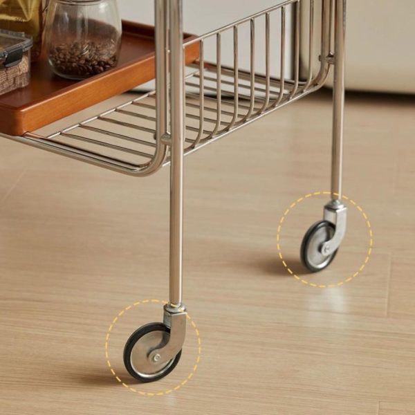 Modern Mid-Century Rectangular Trolley Metal Wood Plate Side Table 2-Tier Movable For Living Room - Image 8