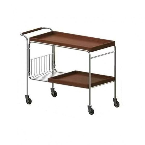 Modern Mid-Century Rectangular Trolley Metal Wood Plate Side Table 2-Tier Movable For Living Room - Image 18