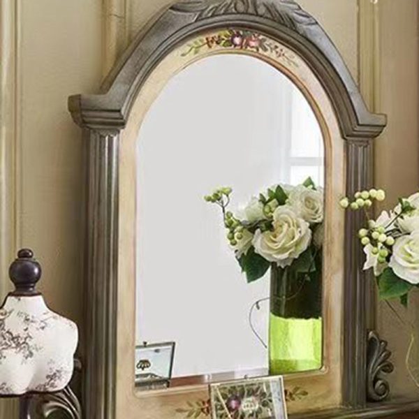 Traditional European Elliptical Mirror Rectangular Painting Wood Plate Makeup Vanity & Stool Set For Bedroom - Image 5