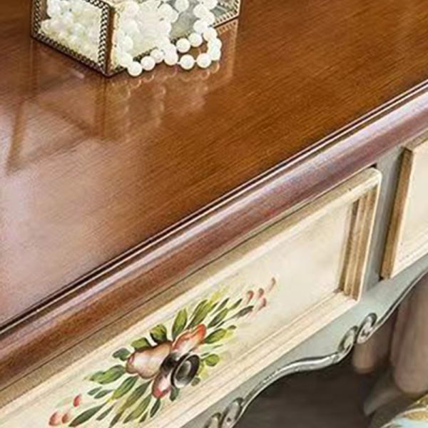 Traditional European Elliptical Mirror Rectangular Painting Wood Plate Makeup Vanity & Stool Set For Bedroom - Image 7