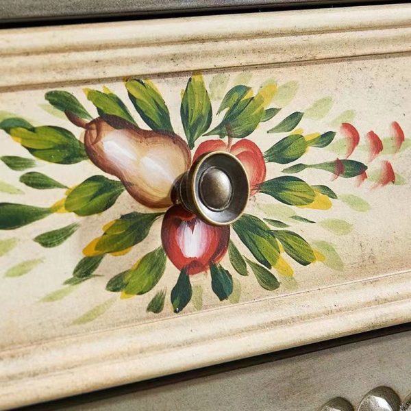 Traditional European Elliptical Mirror Rectangular Painting Wood Plate Makeup Vanity & Stool Set For Bedroom - Image 6