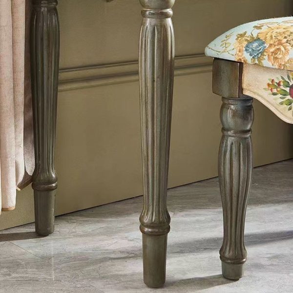 Traditional European Elliptical Mirror Rectangular Painting Wood Plate Makeup Vanity & Stool Set For Bedroom - Image 9