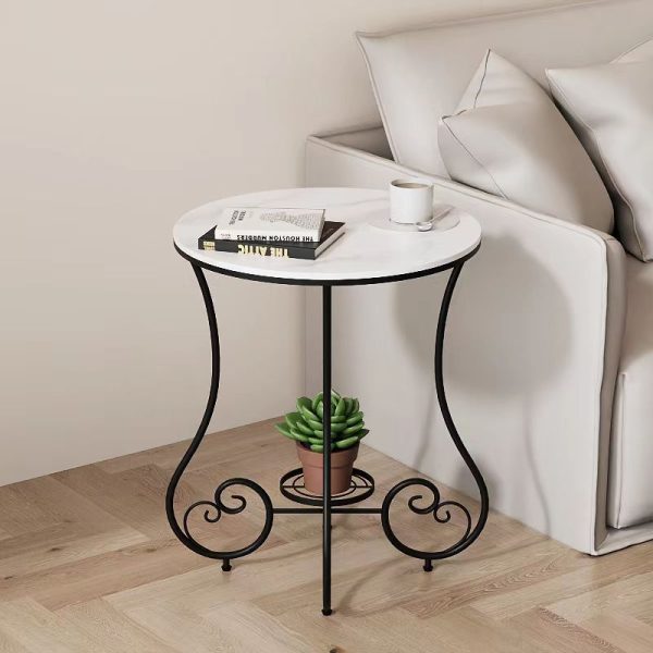 Contemporary Nordic Round Slab Iron Steel End Table 1-Shelf For Living Room - Image 4