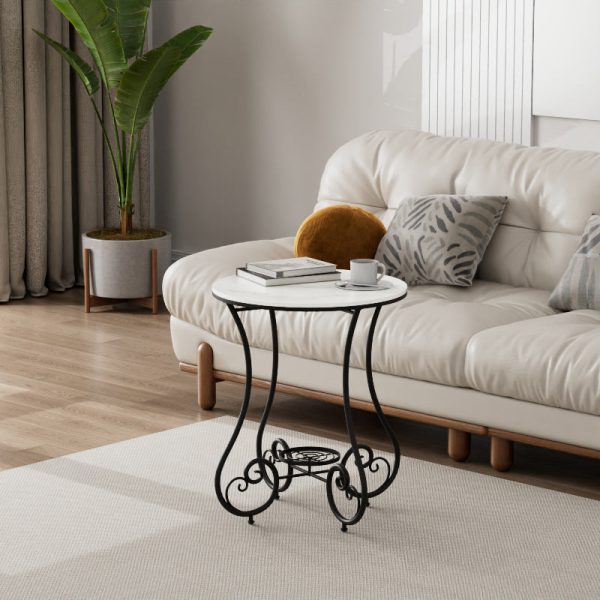 Contemporary Nordic Round Slab Iron Steel End Table 1-Shelf For Living Room - Image 3