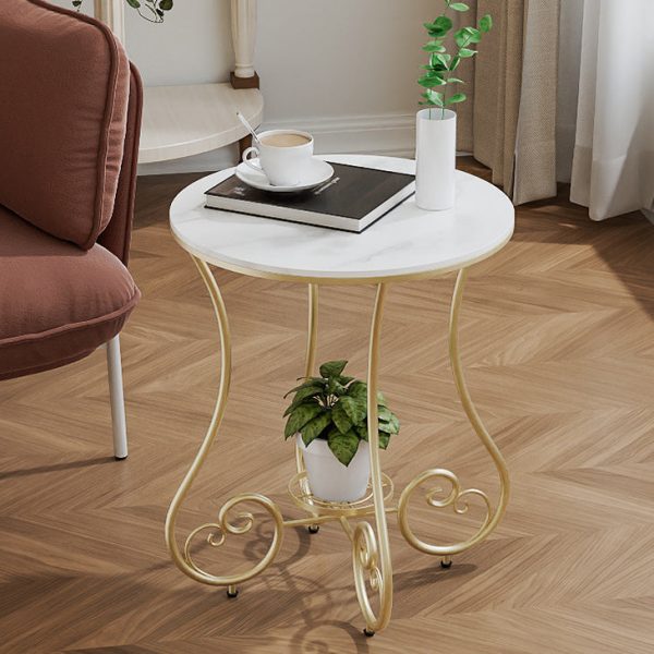 Contemporary Nordic Round Slab Iron Steel End Table 1-Shelf For Living Room - Image 15