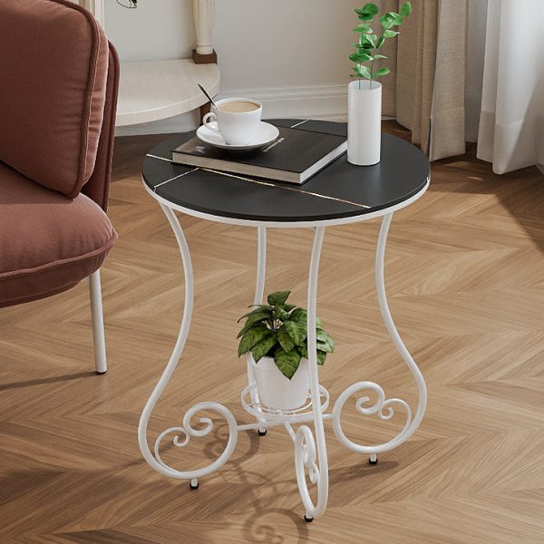 Contemporary Nordic Round Slab Iron Steel End Table 1-Shelf For Living Room - Image 16