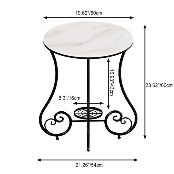 Contemporary Nordic Round Slab Iron Steel End Table 1-Shelf For Living Room - Image 5