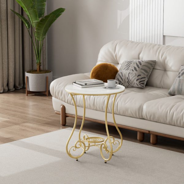 Contemporary Nordic Round Slab Iron Steel End Table 1-Shelf For Living Room - Image 2