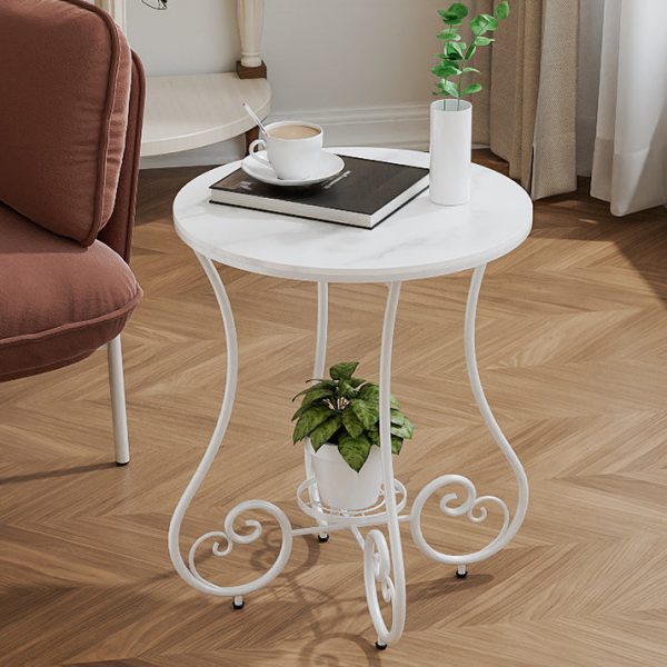 Contemporary Nordic Round Slab Iron Steel End Table 1-Shelf For Living Room - Image 13