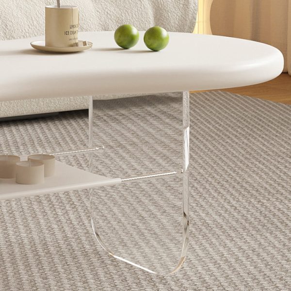 Modern Minimalist Cloud Elliptical Plate Acrylic Leather Coffee Table 2-Tier For Living Room - Image 12