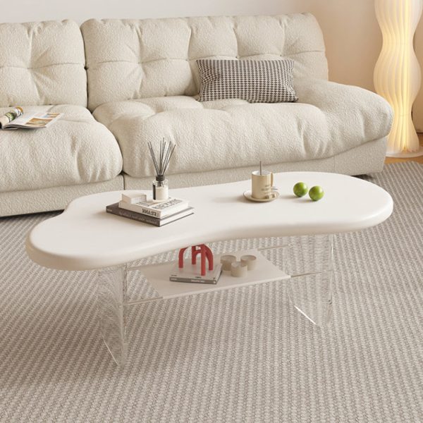 Modern Minimalist Cloud Elliptical Plate Acrylic Leather Coffee Table 2-Tier For Living Room - Image 14
