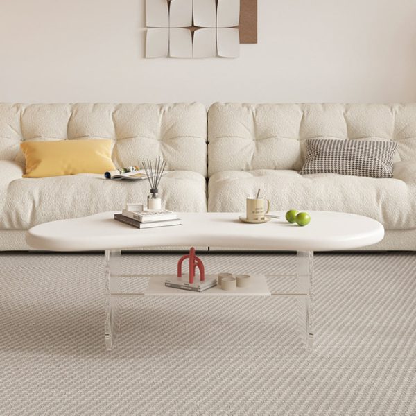 Modern Minimalist Cloud Elliptical Plate Acrylic Leather Coffee Table 2-Tier For Living Room - Image 5