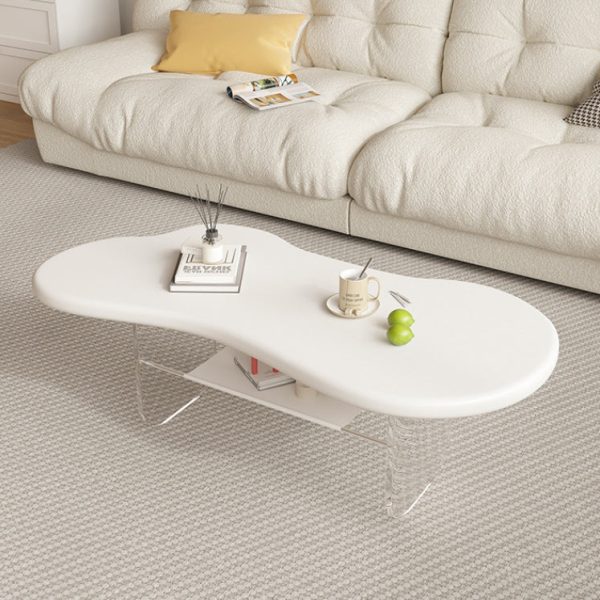 Modern Minimalist Cloud Elliptical Plate Acrylic Leather Coffee Table 2-Tier For Living Room - Image 3
